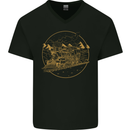 Gold Locomotive Steam Engine Train Spotter Mens V-Neck Cotton T-Shirt Black