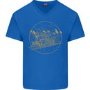 Gold Locomotive Steam Engine Train Spotter Mens V-Neck Cotton T-Shirt Royal Blue