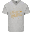 Gold Locomotive Steam Engine Train Spotter Mens V-Neck Cotton T-Shirt Sports Grey