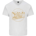 Gold Locomotive Steam Engine Train Spotter Mens V-Neck Cotton T-Shirt White