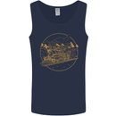 Gold Locomotive Steam Engine Train Spotter Mens Vest Tank Top Navy Blue