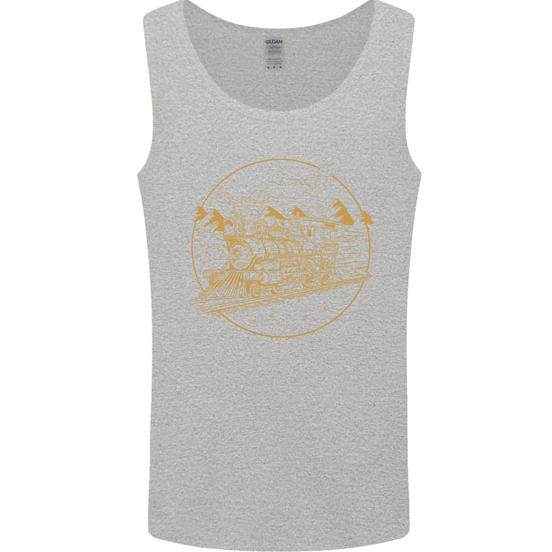 Gold Locomotive Steam Engine Train Spotter Mens Vest Tank Top Sports Grey