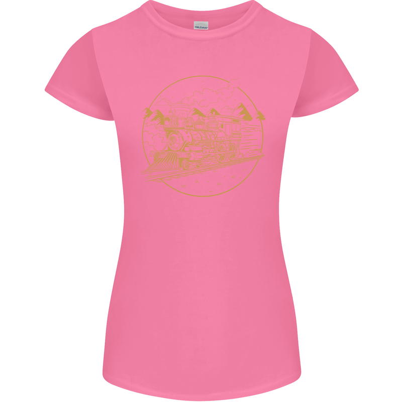 Gold Locomotive Steam Engine Train Spotter Womens Petite Cut T-Shirt Azalea