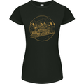 Gold Locomotive Steam Engine Train Spotter Womens Petite Cut T-Shirt Black