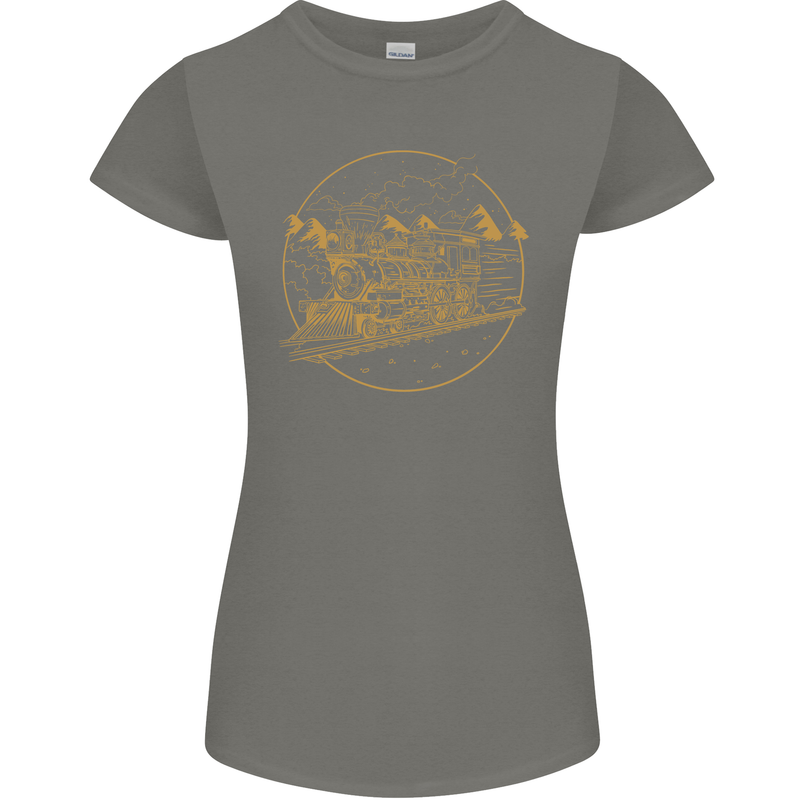 Gold Locomotive Steam Engine Train Spotter Womens Petite Cut T-Shirt Charcoal