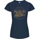 Gold Locomotive Steam Engine Train Spotter Womens Petite Cut T-Shirt Navy Blue
