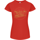 Gold Locomotive Steam Engine Train Spotter Womens Petite Cut T-Shirt Red