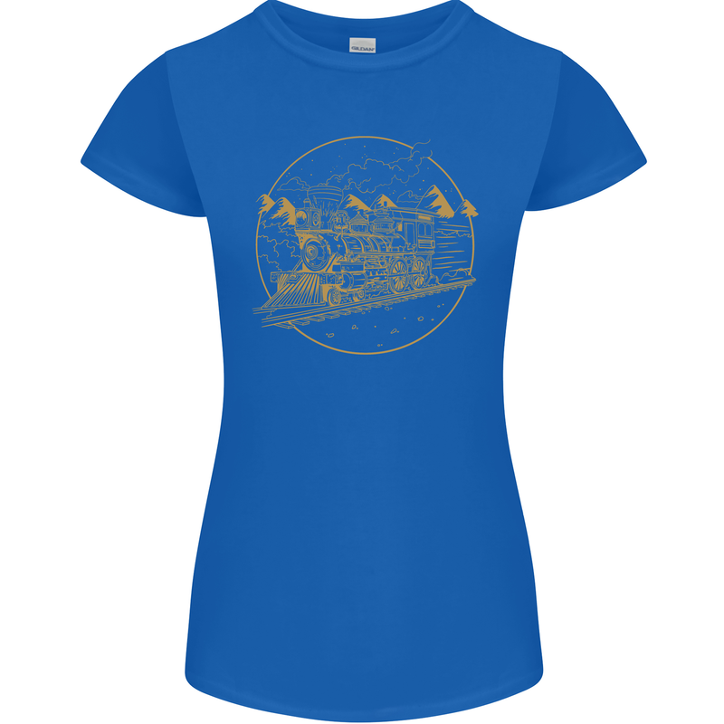 Gold Locomotive Steam Engine Train Spotter Womens Petite Cut T-Shirt Royal Blue