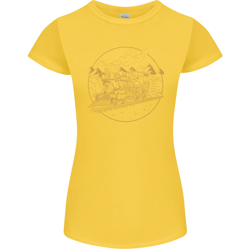 Gold Locomotive Steam Engine Train Spotter Womens Petite Cut T-Shirt Yellow