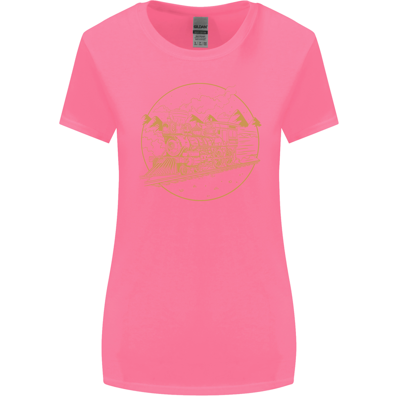 Gold Locomotive Steam Engine Train Spotter Womens Wider Cut T-Shirt Azalea