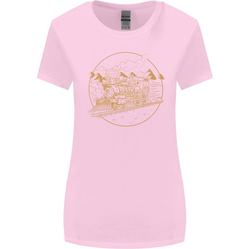 Gold Locomotive Steam Engine Train Spotter Womens Wider Cut T-Shirt Light Pink
