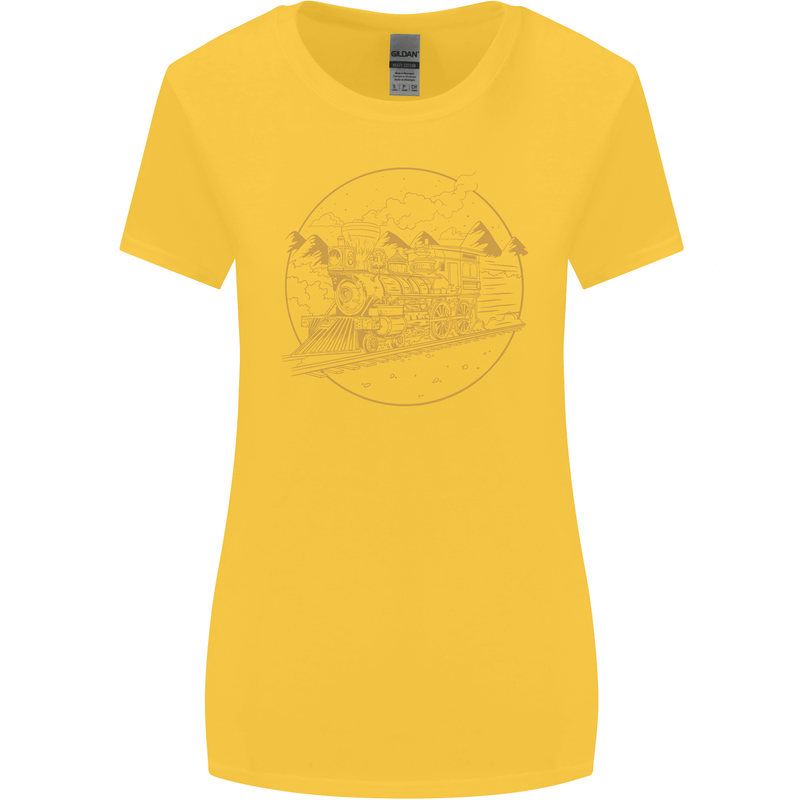 Gold Locomotive Steam Engine Train Spotter Womens Wider Cut T-Shirt Yellow