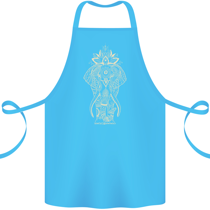 Gold Mandala Art Elephant Cotton Apron 100% Organic Turquoise