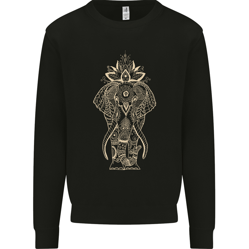 Gold Mandala Art Elephant Kids Sweatshirt Jumper Black
