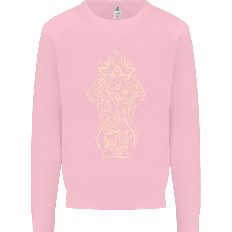Gold Mandala Art Elephant Kids Sweatshirt Jumper Light Pink