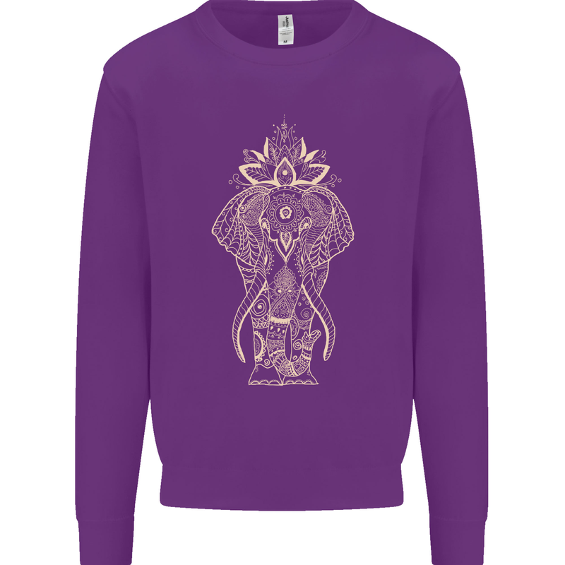 Gold Mandala Art Elephant Kids Sweatshirt Jumper Purple