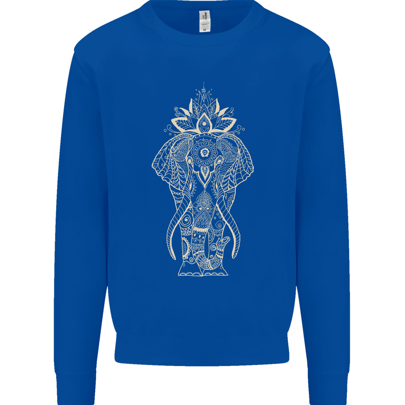 Gold Mandala Art Elephant Kids Sweatshirt Jumper Royal Blue