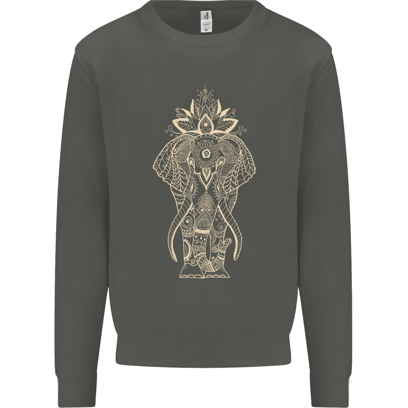 Gold Mandala Art Elephant Kids Sweatshirt Jumper Storm Grey