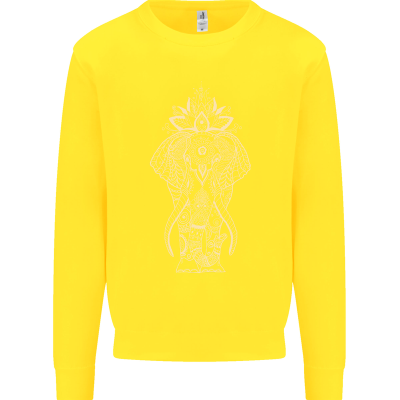 Gold Mandala Art Elephant Kids Sweatshirt Jumper Yellow