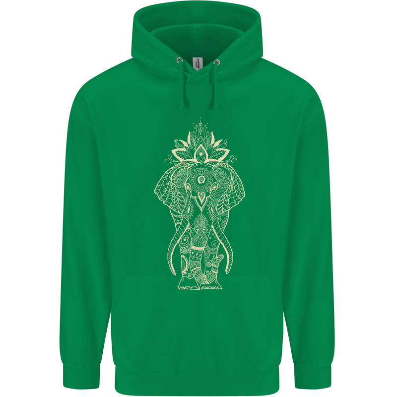 Gold Mandala Art Elephant Mens 80% Cotton Hoodie Irish Green