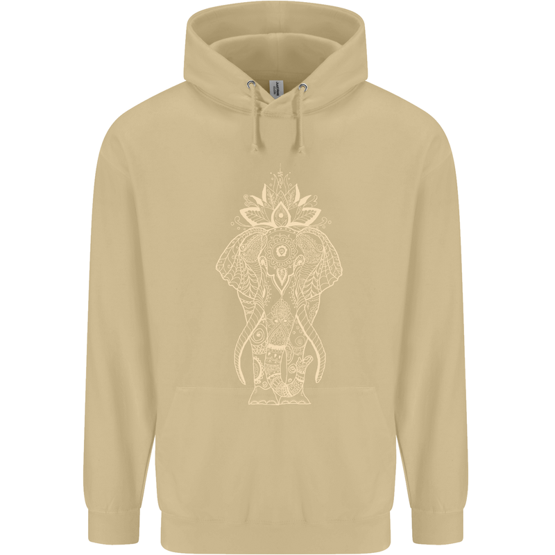 Gold Mandala Art Elephant Mens 80% Cotton Hoodie Sand