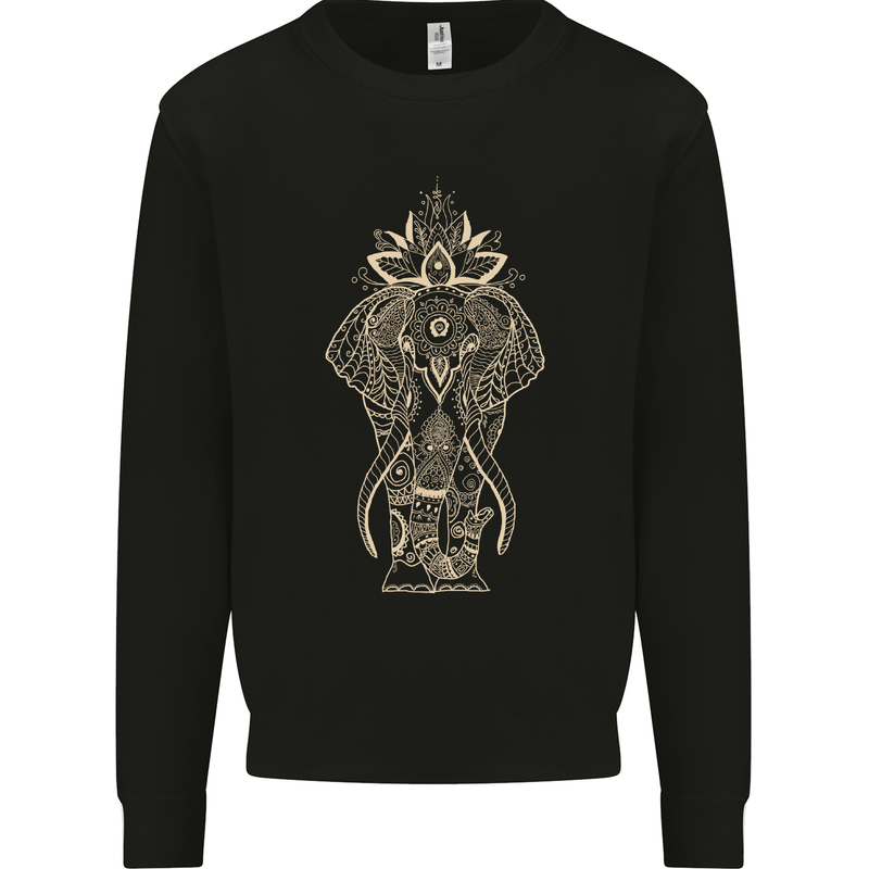 Gold Mandala Art Elephant Mens Sweatshirt Jumper Black
