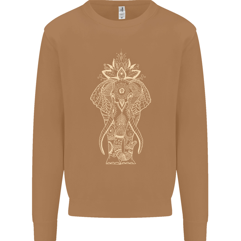 Gold Mandala Art Elephant Mens Sweatshirt Jumper Caramel Latte