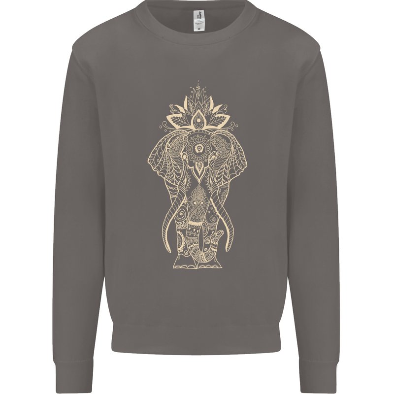Gold Mandala Art Elephant Mens Sweatshirt Jumper Charcoal