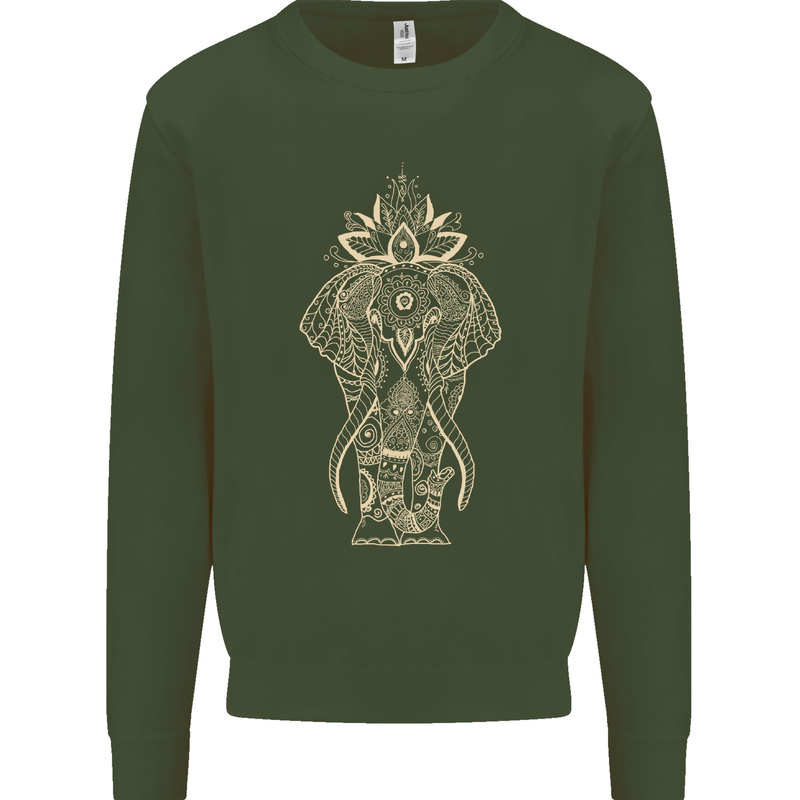 Gold Mandala Art Elephant Mens Sweatshirt Jumper Forest Green