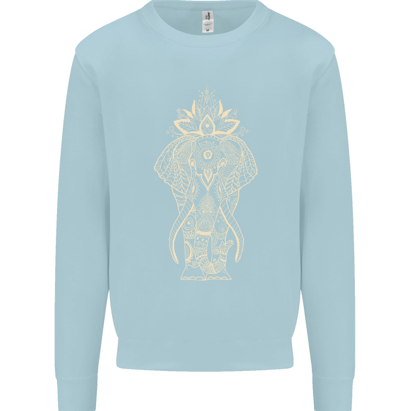Gold Mandala Art Elephant Mens Sweatshirt Jumper Light Blue