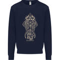Gold Mandala Art Elephant Mens Sweatshirt Jumper Navy Blue