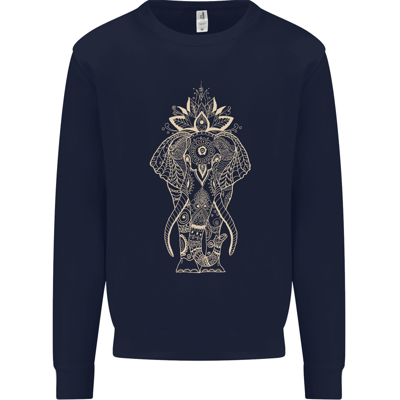 Gold Mandala Art Elephant Mens Sweatshirt Jumper Navy Blue