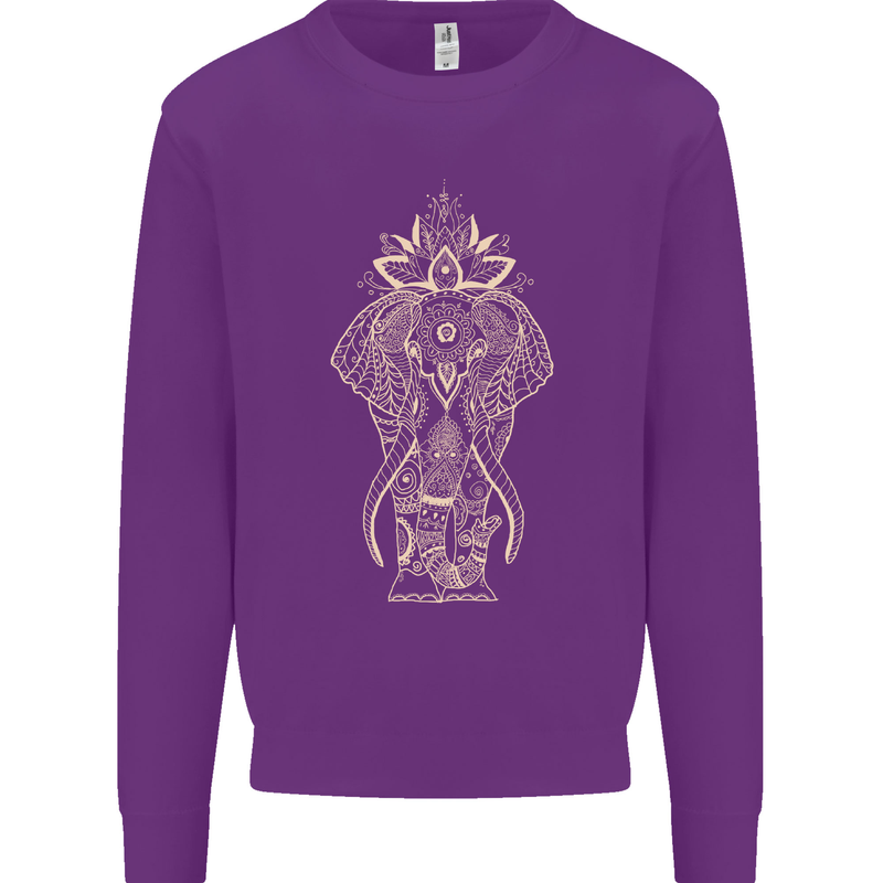 Gold Mandala Art Elephant Mens Sweatshirt Jumper Purple