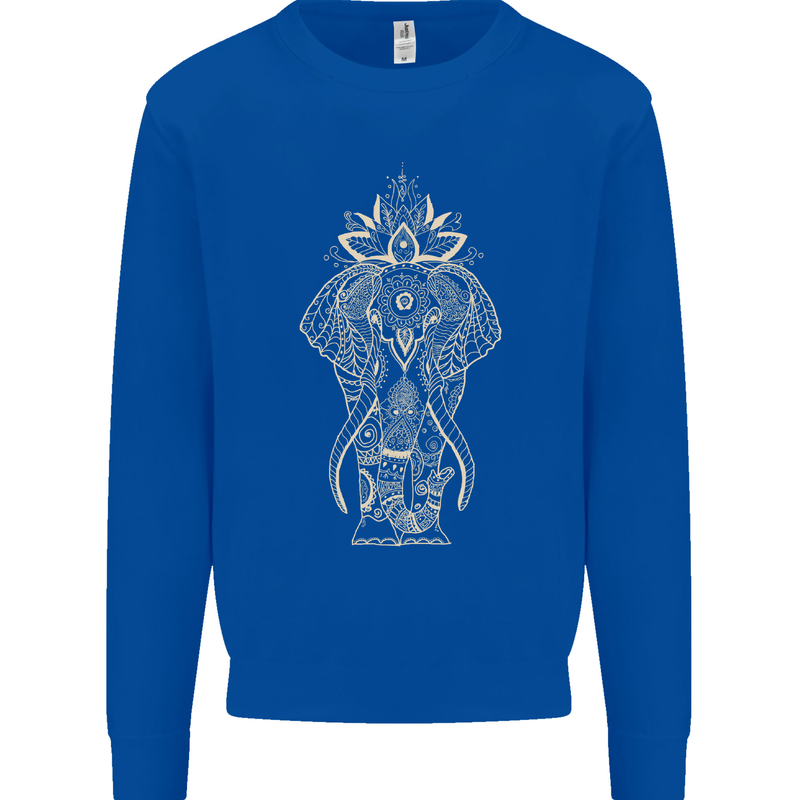 Gold Mandala Art Elephant Mens Sweatshirt Jumper Royal Blue
