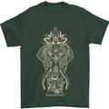 Gold Mandala Art Elephant Mens T-Shirt Cotton Gildan Forest Green
