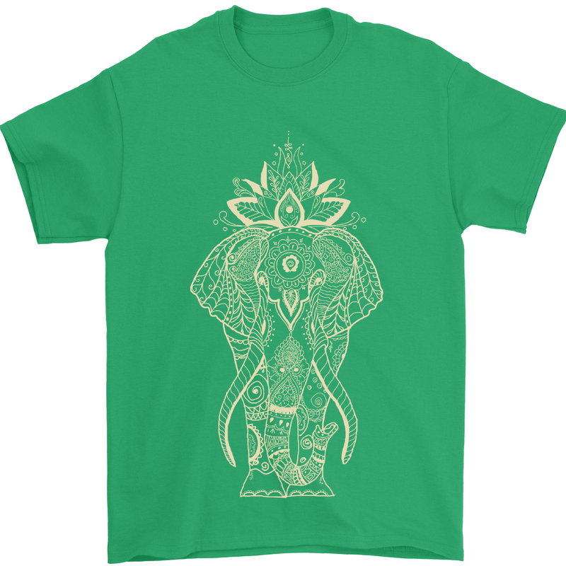 Gold Mandala Art Elephant Mens T-Shirt Cotton Gildan Irish Green