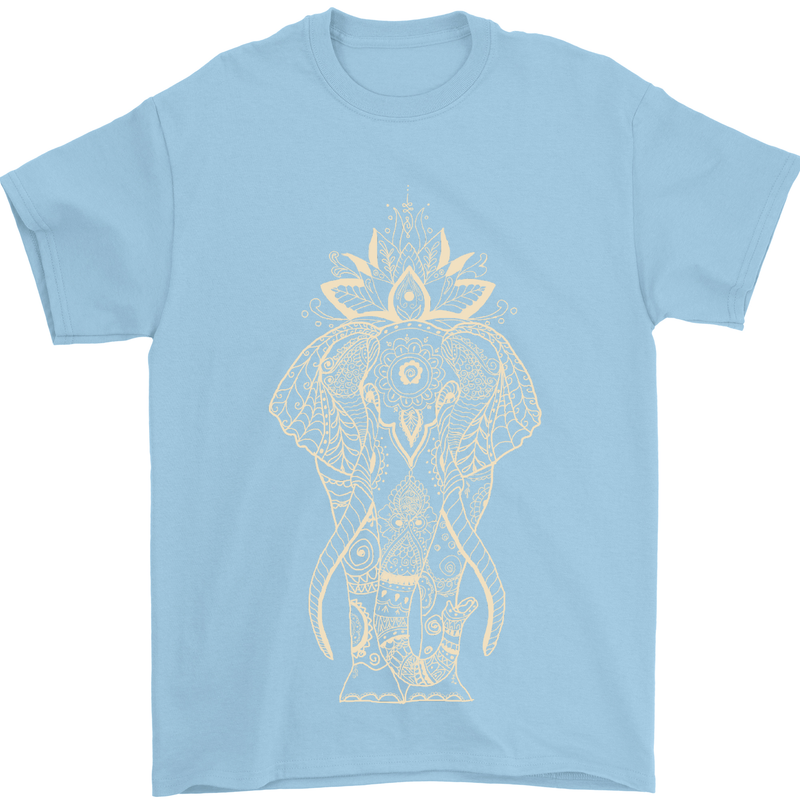 Gold Mandala Art Elephant Mens T-Shirt Cotton Gildan Light Blue