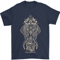 Gold Mandala Art Elephant Mens T-Shirt Cotton Gildan Navy Blue