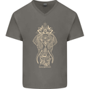 Gold Mandala Art Elephant Mens V-Neck Cotton T-Shirt Charcoal