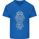 Gold Mandala Art Elephant Mens V-Neck Cotton T-Shirt Royal Blue