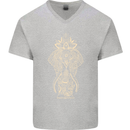 Gold Mandala Art Elephant Mens V-Neck Cotton T-Shirt Sports Grey