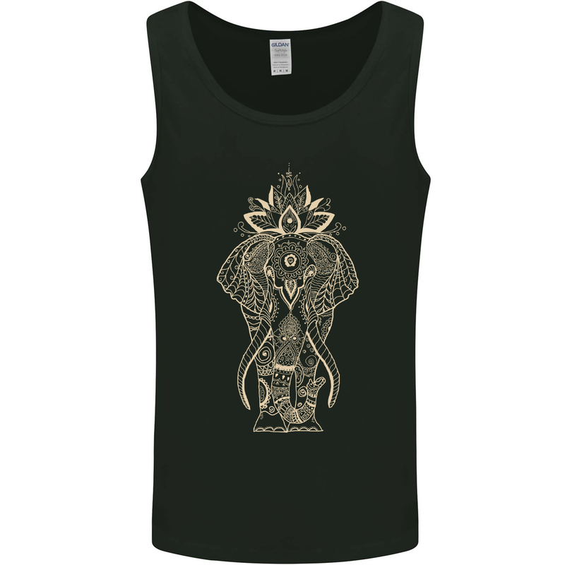Gold Mandala Art Elephant Mens Vest Tank Top Black