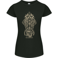 Gold Mandala Art Elephant Womens Petite Cut T-Shirt Black