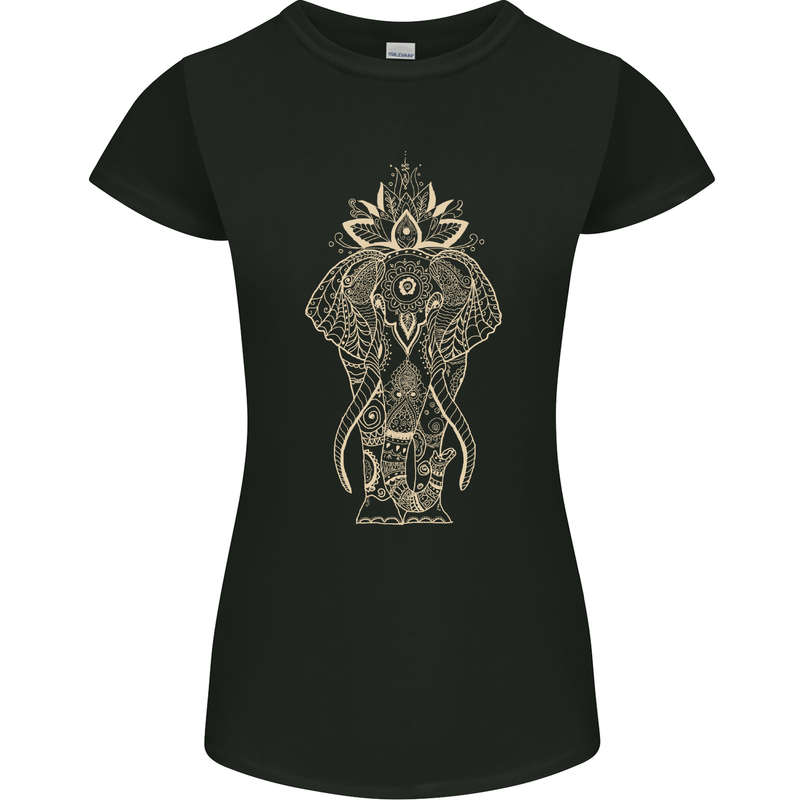 Gold Mandala Art Elephant Womens Petite Cut T-Shirt Black