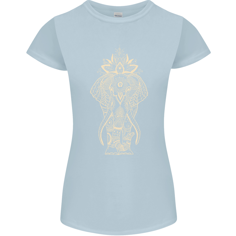 Gold Mandala Art Elephant Womens Petite Cut T-Shirt Light Blue