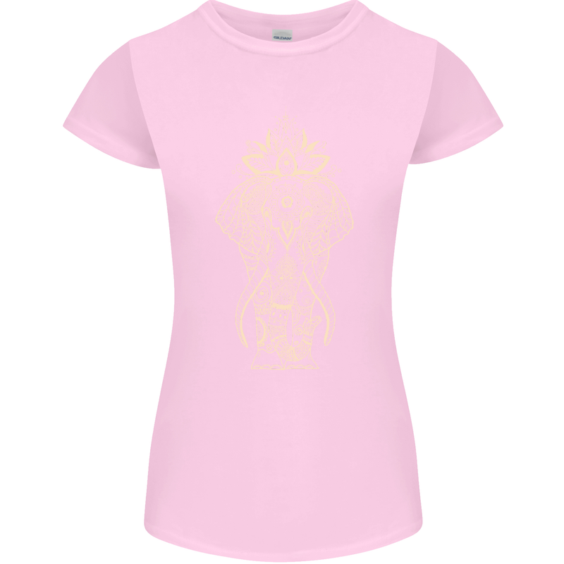 Gold Mandala Art Elephant Womens Petite Cut T-Shirt Light Pink