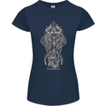 Gold Mandala Art Elephant Womens Petite Cut T-Shirt Navy Blue