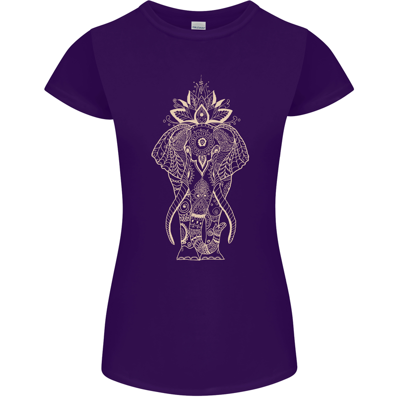 Gold Mandala Art Elephant Womens Petite Cut T-Shirt Purple