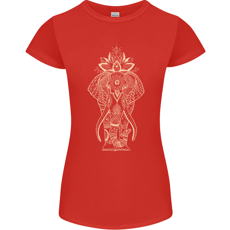 Gold Mandala Art Elephant Womens Petite Cut T-Shirt Red