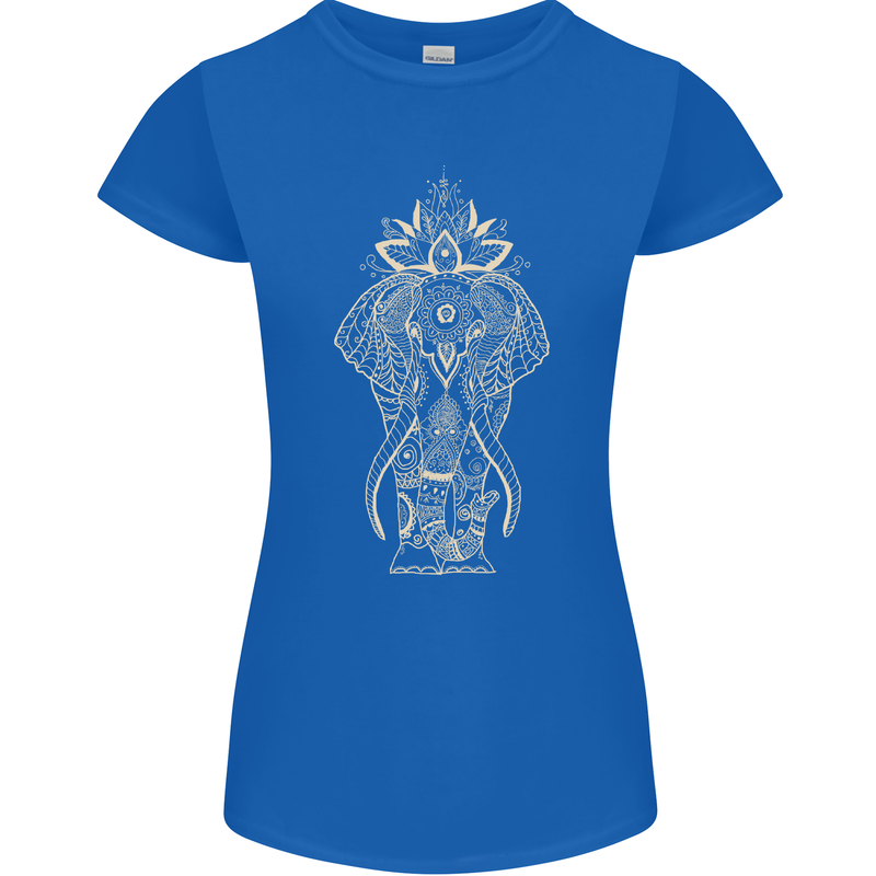 Gold Mandala Art Elephant Womens Petite Cut T-Shirt Royal Blue